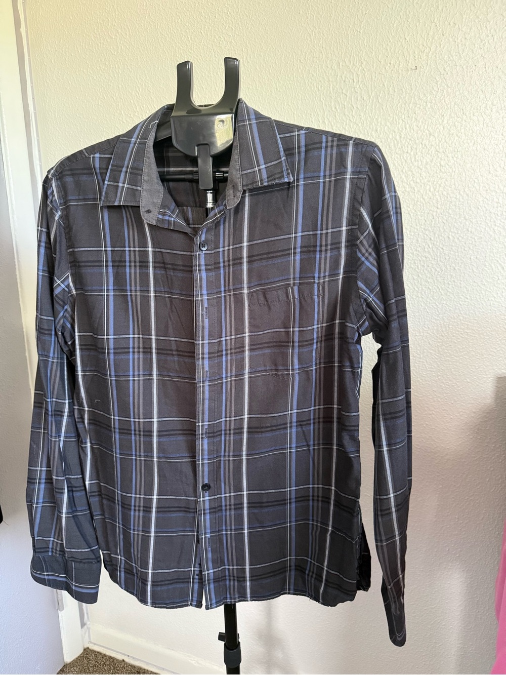 Van Heusen Black and Blue Plaid Button-Down Shirt